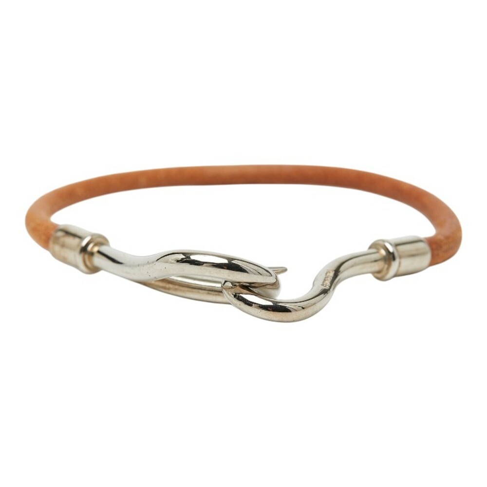HERMES Silver Leather Charm Bracelet